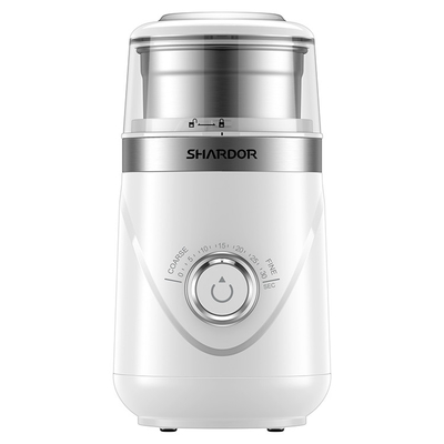 O moedor de café feito sob encomenda branco Coarse Fine Removable do cominhos da pimenta coloca o botão cronometrando