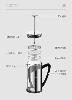 Imprensa 34oz francesa livre de BPA filtro 1000ML de 4 camadas de aço inoxidável