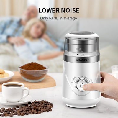 Café elétrico branco ajustável Bean Grinder Portable 10 ajustes com bacia de aço inoxidável
