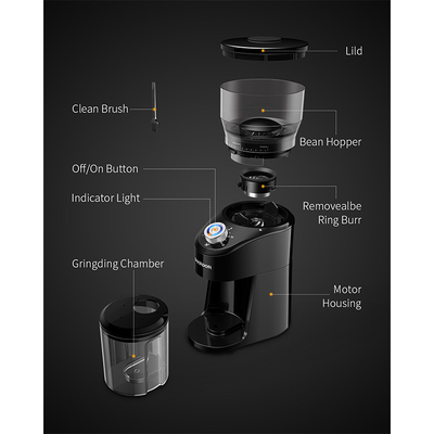 copos cônicos pretos automáticos portáteis 14 da rebarba 2-12 do moedor de café 100W 240g ajustáveis