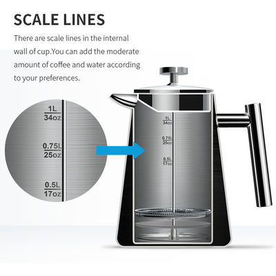 Parede dobro de aço inoxidável do curso francês automático do fabricante de café da imprensa 1000ML
